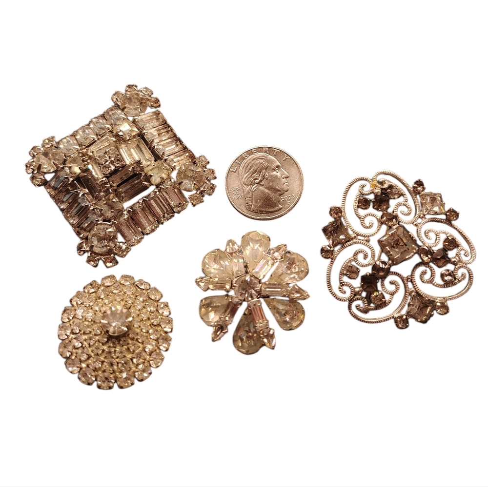 Set Of 4 Rhinestone Brooches